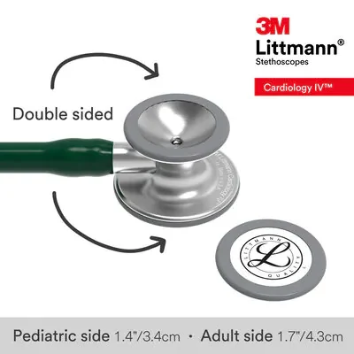 3M™ Littmann® Cardiology IV™ Diagnostic Stethoscope, 6155, Standard-Finish Chestpiece, Hunter Green Tube, Stainless Stem image 6
