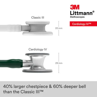 3M™ Littmann® Cardiology IV™ Diagnostic Stethoscope, 6155, Standard-Finish Chestpiece, Hunter Green Tube, Stainless Stem image 7
