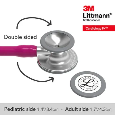 3M™ Littmann® Cardiology IV™ Diagnostic Stethoscope, 6158, Standard-Finish Chestpiece, Raspberry Tube, Stainless Stem image 6