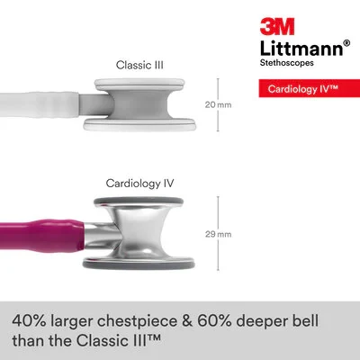 3M™ Littmann® Cardiology IV™ Diagnostic Stethoscope, 6158, Standard-Finish Chestpiece, Raspberry Tube, Stainless Stem image 7