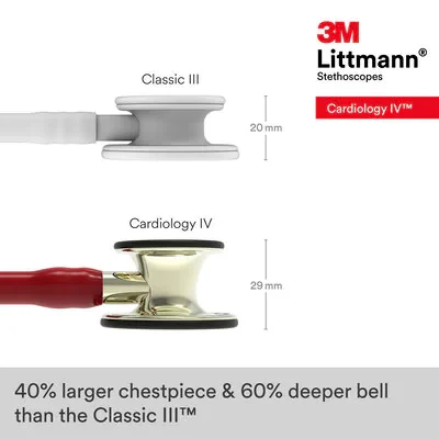3M™ Littmann® Cardiology IV™ Diagnostic Stethoscope, 6176, Champagne-Finish Chestpiece and Stem, Burgundy Tube image 7