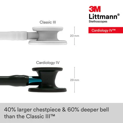 3M™ Littmann® Cardiology IV™ Stethoscope, Black Finish Chestpiece, Black Tube, Blue Stem and Black Headset, 6201 image 7