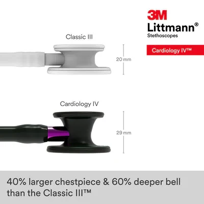 3M™ Littmann® Cardiology IV™ Stethoscope, Black Finish Chestpiece, Black Tube, Violet Stem and Black Headset, 6203 image 7