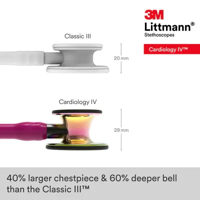 3M™ Littmann® Cardiology IV™ Stethoscope, High Polish Rainbow Chestpiece, Raspberry Tube, Smoke Stem and Headset, 6241 image 7