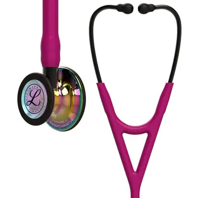 3M™ Littmann® Cardiology IV™ Stethoscope, High Polish Rainbow Chestpiece, Raspberry Tube, Smoke Stem and Headset, 6241