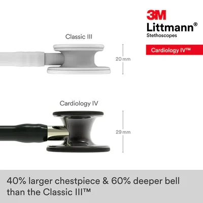 3M™ Littmann® Cardiology IV™ Stethoscope, High Polish Smoke Chestpiece, Black Tube, Champagne Stem, Black Headset, 6204 image 6