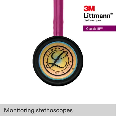 3M™ Littmann® Classic III™ Monitoring Stethoscope, 5806, Rainbow-Finish, Raspberry Tube image 10
