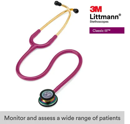 3M™ Littmann® Classic III™ Monitoring Stethoscope, 5806, Rainbow-Finish, Raspberry Tube image 9