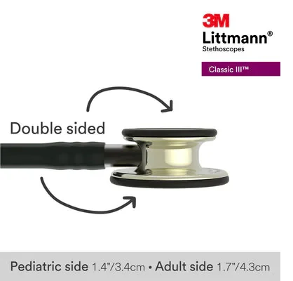 3M™ Littmann® Classic III™ Monitoring Stethoscope, 5861, Champagne - Finish Chestpiece, Black Tube, Smoke Stem image 10