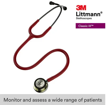 3M™ Littmann® Classic III™ Monitoring Stethoscope, 5864, Champagne - Finish Chestpiece, Burgundy Tube, Smoke Stem image 9
