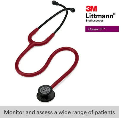3M™ Littmann® Classic III™ Monitoring Stethoscope, 5868, Black-Finish Chestpiece, stem and headset, Burgundy Tube image 9