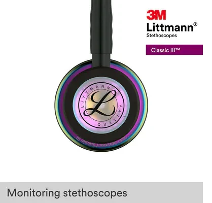 3M™ Littmann® Classic III™ Monitoring Stethoscope, 5870, Rainbow-Finish Chestpiece, black stem and headset, Black Tube image 10