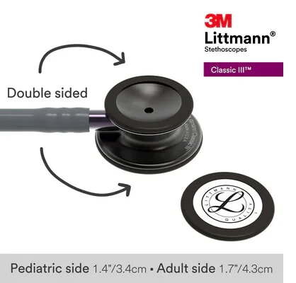 3M™ Littmann® Classic III™ Monitoring Stethoscope, 5873, Smoke Chestpiece, Gray Tube, Violet Gray Stem image 8