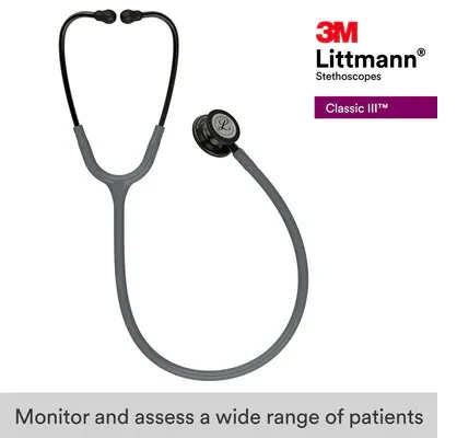 3M™ Littmann® Classic III™ Monitoring Stethoscope, 5873, Smoke Chestpiece, Gray Tube, Violet Gray Stem image 9
