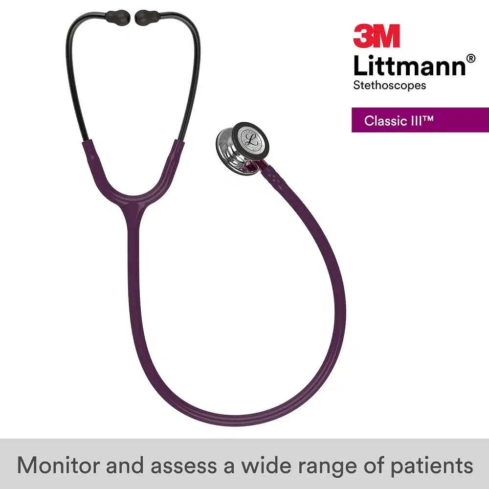 3M™ Littmann® Classic III™ Monitoring Stethoscope, 5960, Mirror Finish Chestpiece, Plum Tube alternate view image 2