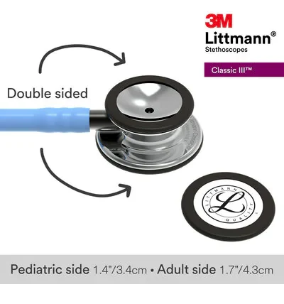 3M™ Littmann® Classic III™ Stethoscope, Mirror Finish Chestpiece, Ceil Blue Tube, Smoke Stem and Headset, 5959 image 10