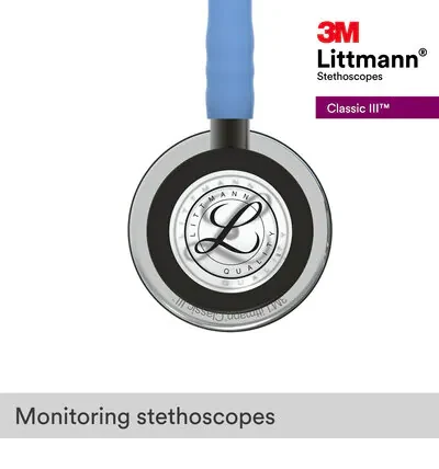 3M™ Littmann® Classic III™ Stethoscope, Mirror Finish Chestpiece, Ceil Blue Tube, Smoke Stem and Headset, 5959 image 9
