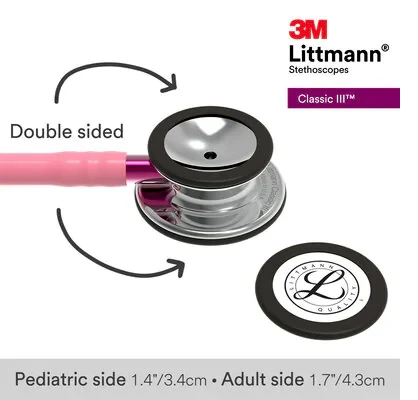 3M™ Littmann® Classic III™ Stethoscope, Mirror Finish Chestpiece, Pearl Pink Tube, Pink Stem and Smoke Headset, 5962 image 10
