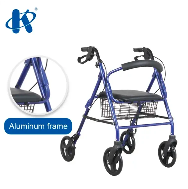 Aluminum Frame 4 Wheeled Four Wheel Walker With Seat Deluxe Design Heavy Duty Rollator KY 9146L image 4