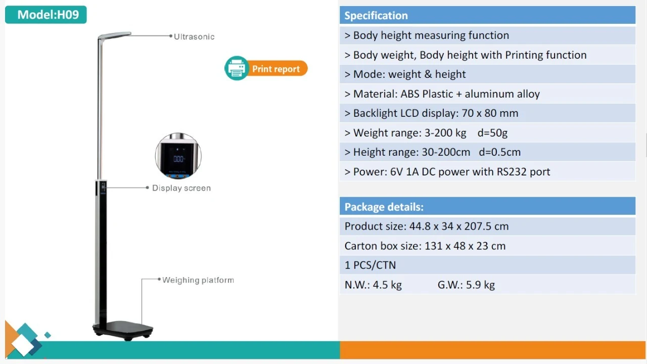 DIGITAL ULTRASONIC HEIGHT / WEIGHT & BMI MEAUSUREMENT SCALE WITH PRINTER MODEL H09 CHINA image 6