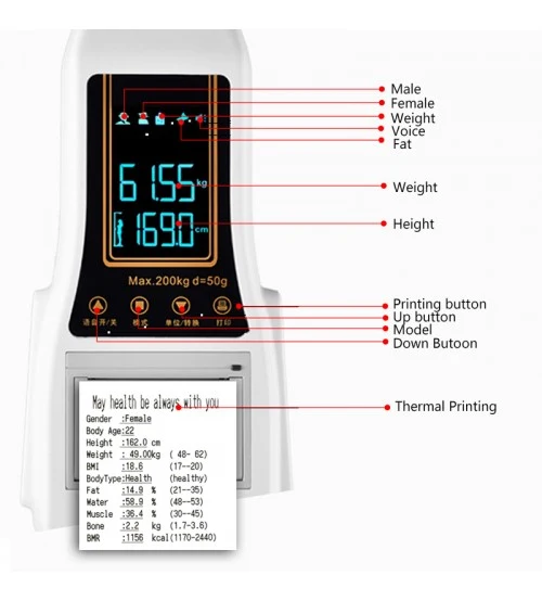 DIGITAL ULTRASONIC HEIGHT / WEIGHT & BMI SCALE WITH PRINTER H07 image 3