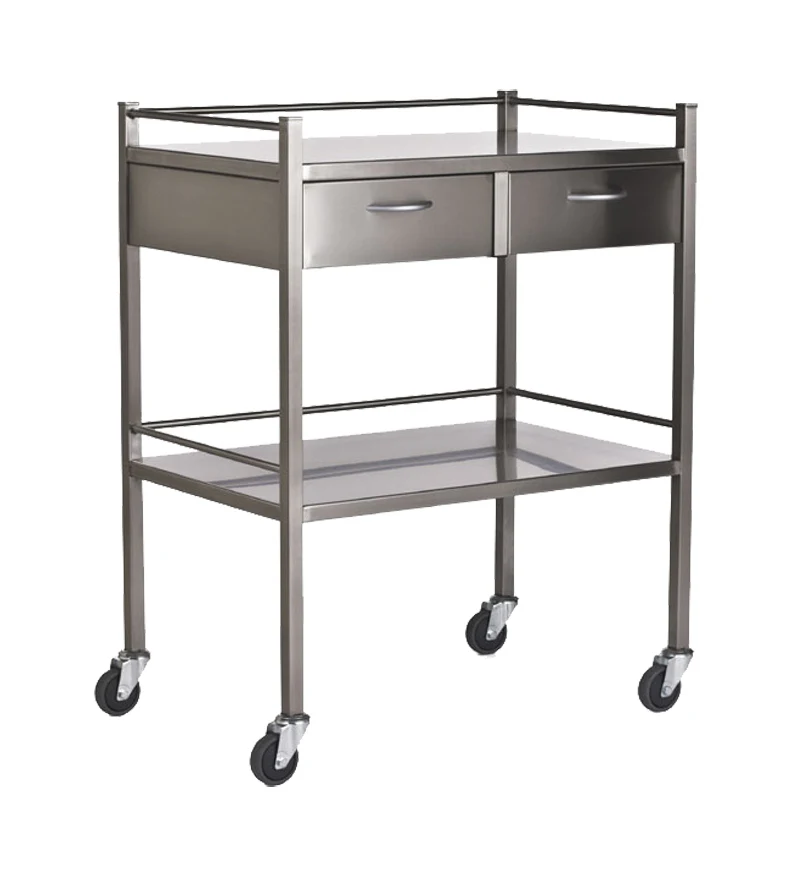 INSTRUMENT TROLLEY STAINLESS STEEL WITH TWO DRAW alternate view image 2