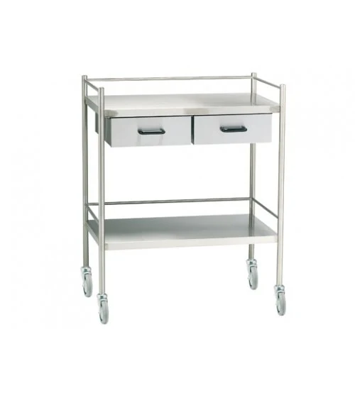 INSTRUMENT TROLLEY STAINLESS STEEL WITH TWO DRAW