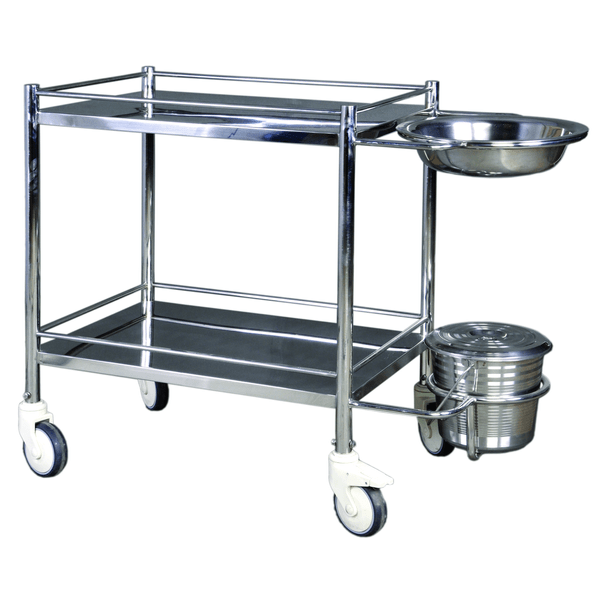 INSTRUMENT TROLLEY WITH BOWL AND BUCKET STAINLESS STEEL alternate view image 2
