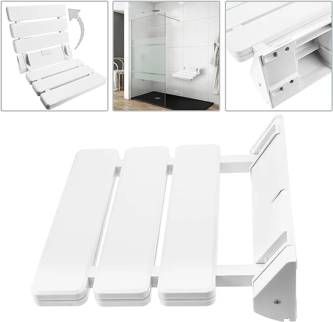 Shower Chair Wall Mounted - White alternate view image 2