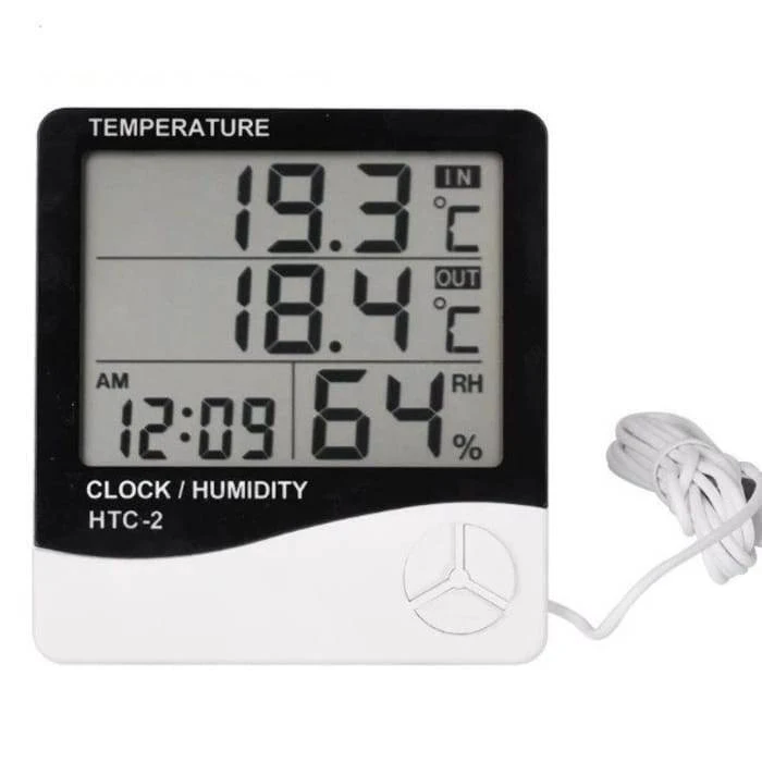 THERMOMETER HYGROMETER - TEMPERATURE HUMIDITY CLOCK - HTC-2 DIGITAL alternate view image 2