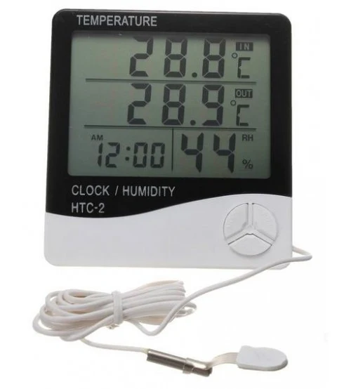 THERMOMETER HYGROMETER - TEMPERATURE HUMIDITY CLOCK - HTC-2 DIGITAL