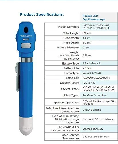 Welch Allyn Ophthalmoscope Pocket LED Fiber Optic Ophthalmoscope 12870 alternate view image 2